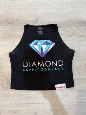 Diamond Supply Co. Black Crop Tank with Teal & Purple Diamond Logo